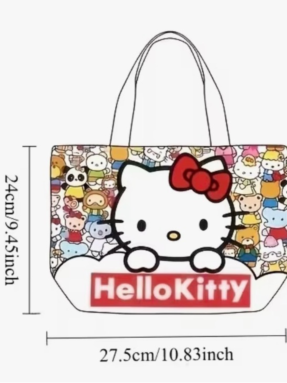 Hello Kitty Multicolor Cartoon Print Tote Bag with White Handles - Picture 3 of 3